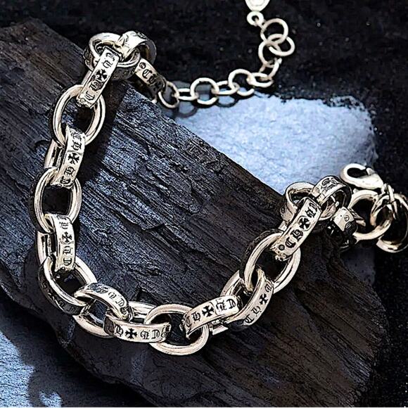 Sterling Silver Engraved Cross Chain Link Bracelet - Picture 4 of 6